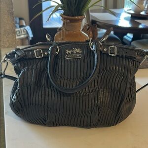 Coach Gray Pleated Shoulder Bag with Silver Hardware